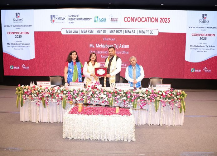 Mehjabeen Taj Aalam, Chief Digital & Information Officer at Raychem RPG, inspiring MBA graduates at NMIMS SBM, one of the top MBA colleges in Mumbai, during Convocation 2025. Mehjabeen Taj Aalam, Chief Digital & Information Officer at Raychem RPG, inspiring MBA graduates at NMIMS SBM, one of the top MBA colleges in Mumbai, during Convocation 2025.