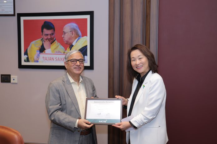 AACSB Global leadership visit at NMIMS School of Business Management Mumbai, strengthening global business education ties.