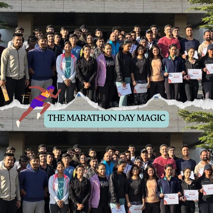 Students and faculty participating in the high-energy 5K marathon at SVKM’s NMIMS Indore.