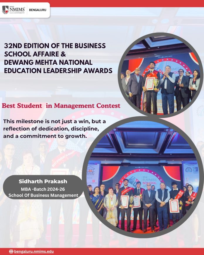 NMIMS Bengaluru MBA student Sidharth Prakash honoured at National Leadership Awards