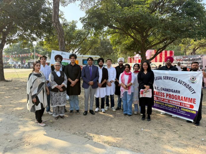 NMIMS Chandigarh law students presenting a cyber crime awareness Nukkad Natak at the Rose Festival.