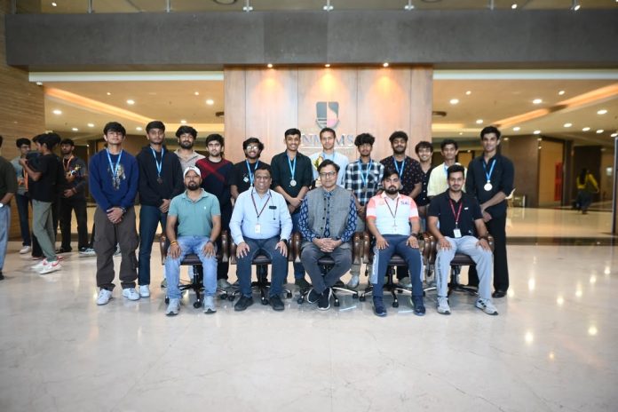 NMIMS Indore student-athletes celebrate podium finishes at Lakshya 2026 inter-college sports fest at IIT Indore.