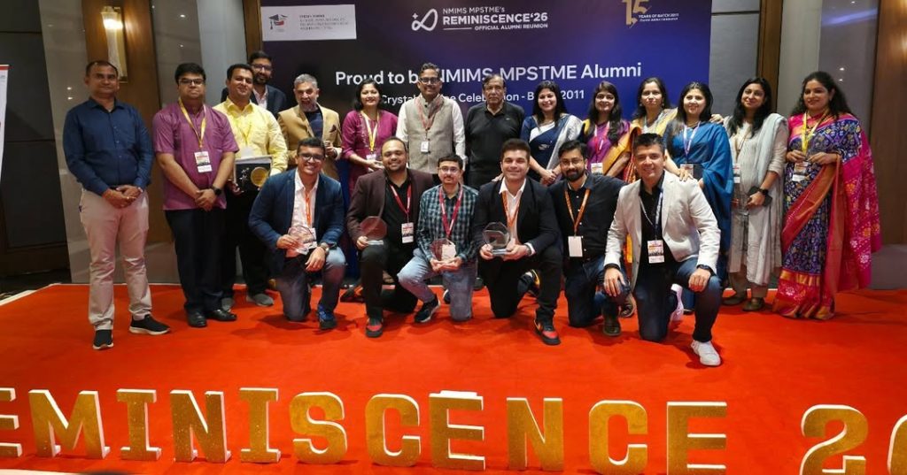 Alumni, faculty, and leadership during Reminiscence 2026 – the 6th Annual Alumni Meet at MPSTME NMIMS in Mumbai.