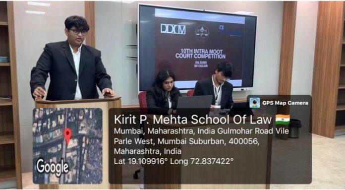 Students presenting arguments during the 10th Intra Moot Court Competition 2026 at NMIMS KPMSOL.