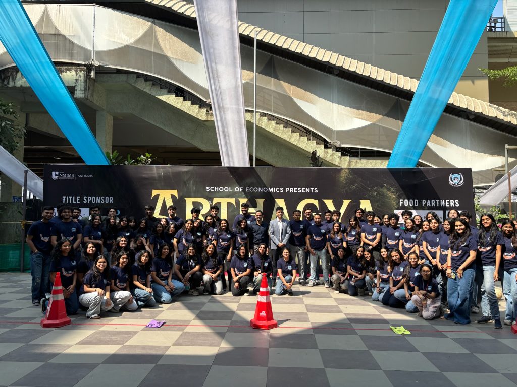 Students participating in Arthagya, the interdisciplinary economics fest at NMIMS Navi Mumbai Campus.
