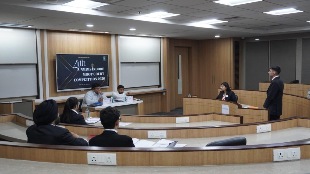 Participants in the 4th NMIMS Indore Moot Court Competition 2026 during final rounds