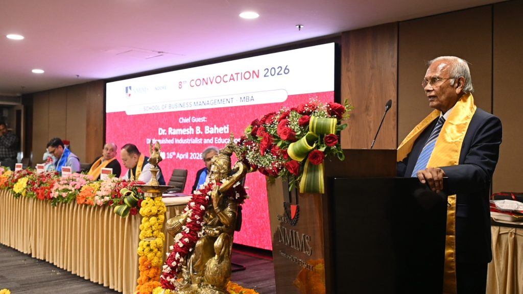 Graduates at NMIMS Indore’s 8th SBM Convocation 2026 celebrate academic achievements and new professional beginnings.