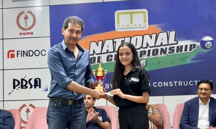 Ms. Sanvi Shah from STME, NMIMS Indore, celebrates her achievement at the National Pool Championships 2026 in Ludhiana.