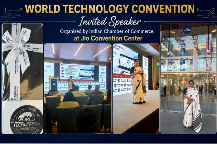 Dr. Meena Chintamaneni representing NMIMS at the Academic Tech Excellence Showcase, World Technology Convention 2026