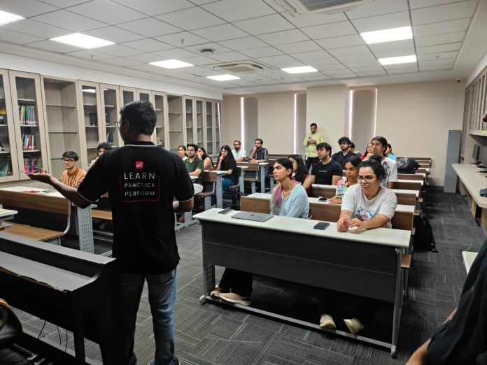 Dr. Vikas Bharadwaj and students of NMIMS School of Performing Arts during the industry-led placement initiative aimed at creating structured career opportunities in music education.